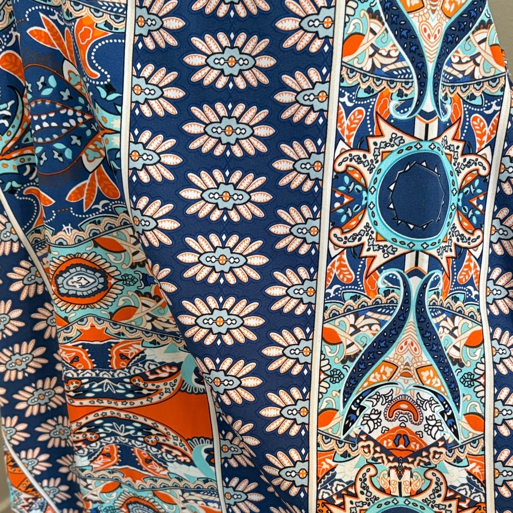 Boho Navy and Orange Floral Maxi Dress with Spaghetti Straps - Picture 6 of 7